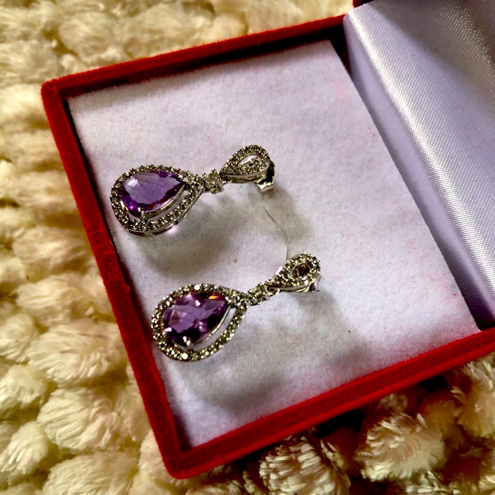 Pear-shaped Genuine Amethyst Earrings Fine Jewelry